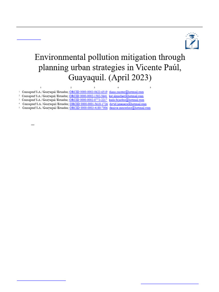 Environmental pollution mitigation through planning urban strategies in Vicente Paul, Guayaquil