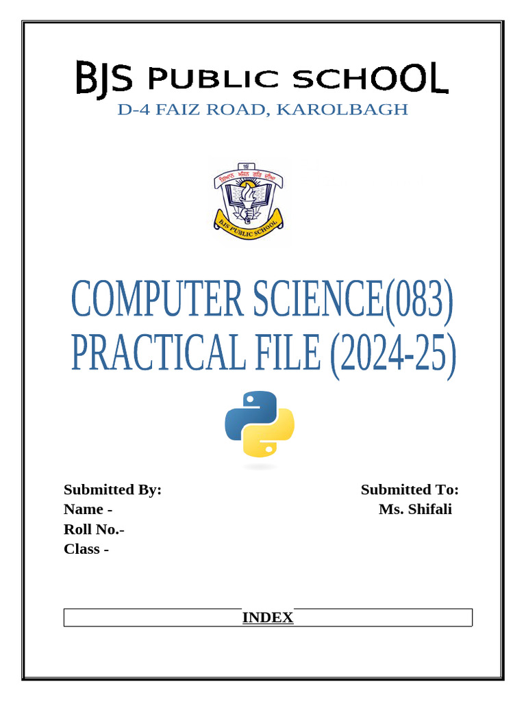 CS Practical File Front Page | PDF