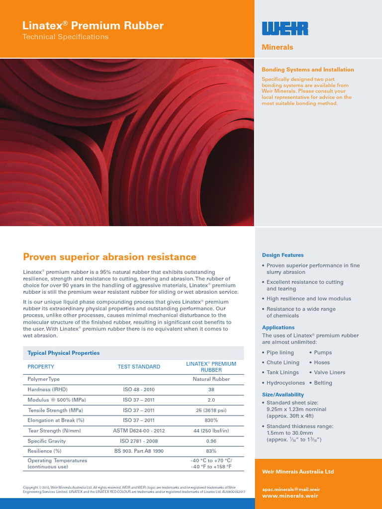 AU0805 - Linatex - Premium - Rubber - Spec - Sheet - 052017 PREVIEW | PDF