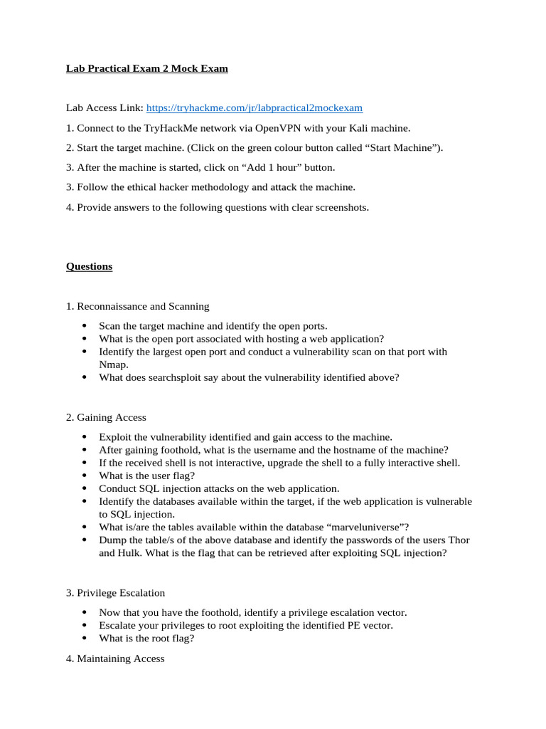 Lab Practical Exam 2 Mock Exam | PDF