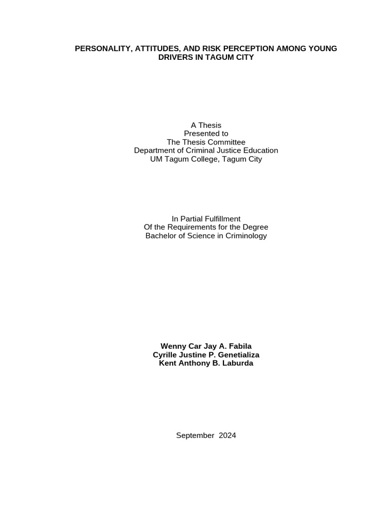 PERSONALITY ATTITUDES AND RISK PERCEPTION AMONG YOUNG DRIVERS IN TAGUM ...