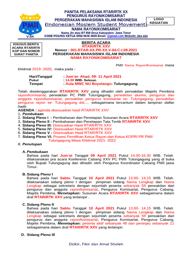FORMAT Berita Acara RTAR Atau RTK | PDF | Karier & Perkembangan | Bisnis