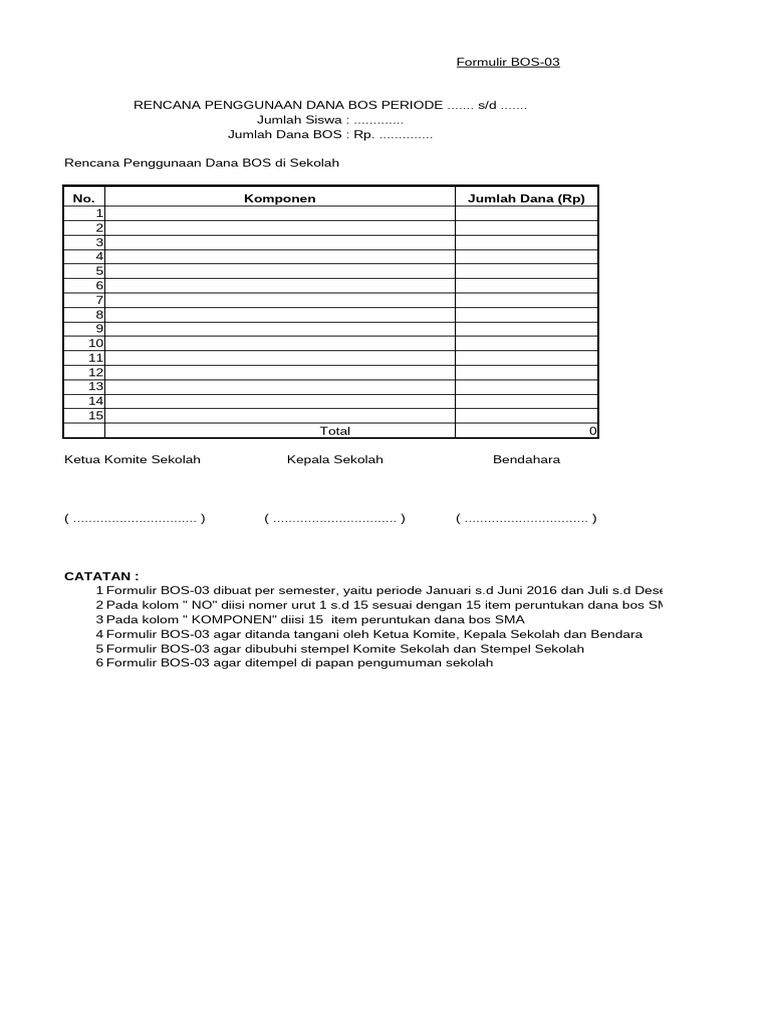 Formulir Bos 03 Bos 04 Format Bos 07 Bos 08 Bos 09 Pdf