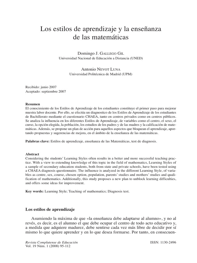 Los Estilos de Aprendizaje y La Ensenanz | PDF