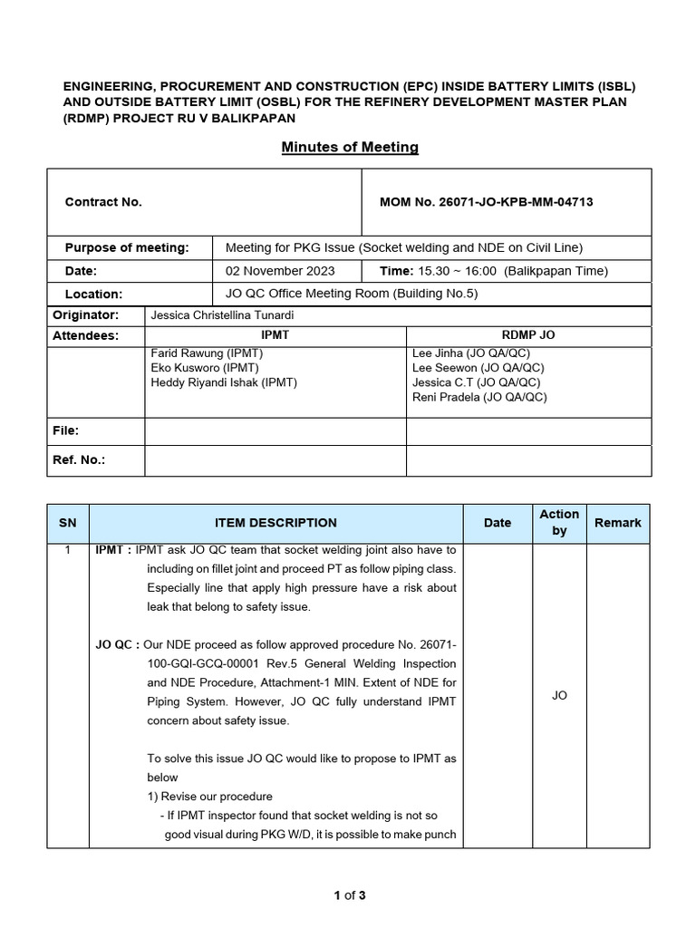 EPC Meeting on Socket Welding & NDE | PDF