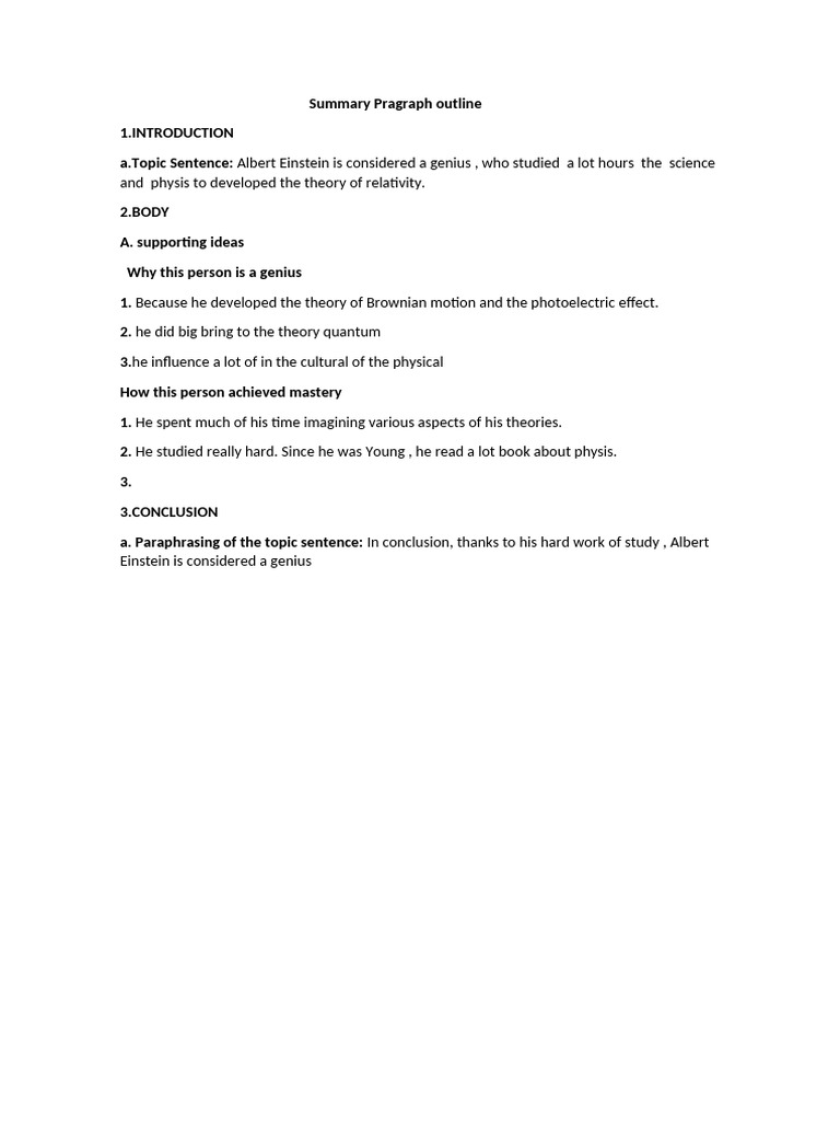 Summary Pragraph Outline | PDF