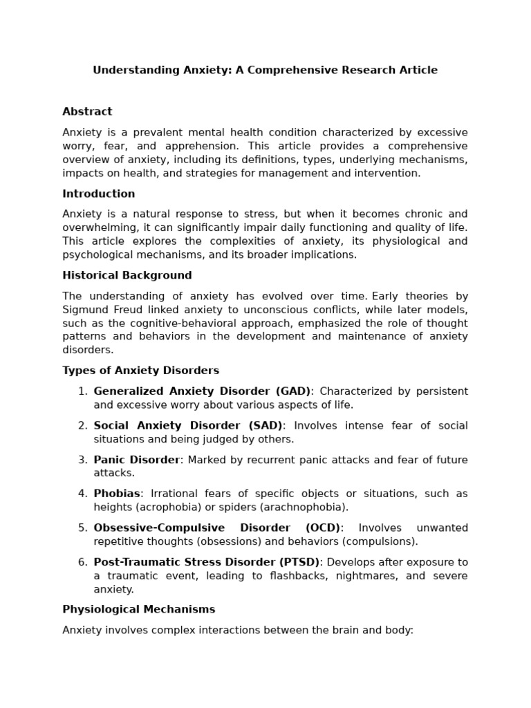 Understanding anxiety pdf