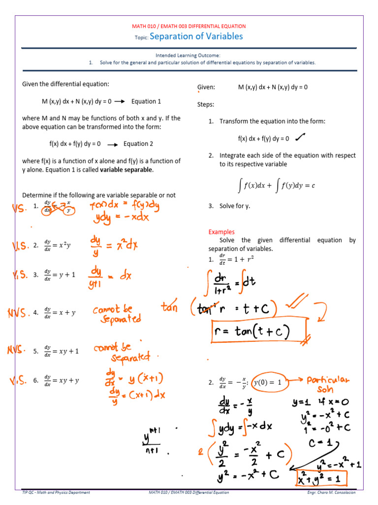 Separation of Variables | PDF