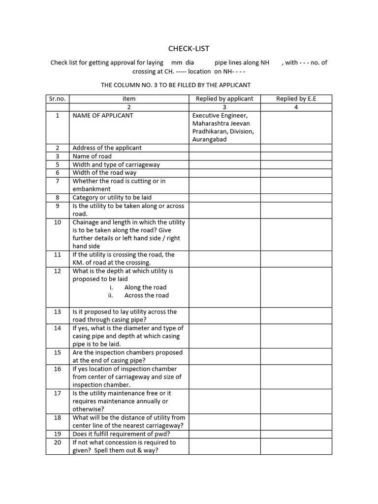 NH Pipeline Approval Checklist | PDF