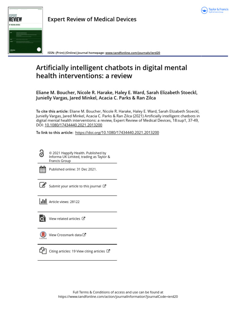 Artificially Intelligent Chatbots in Digital Mental Health ...
