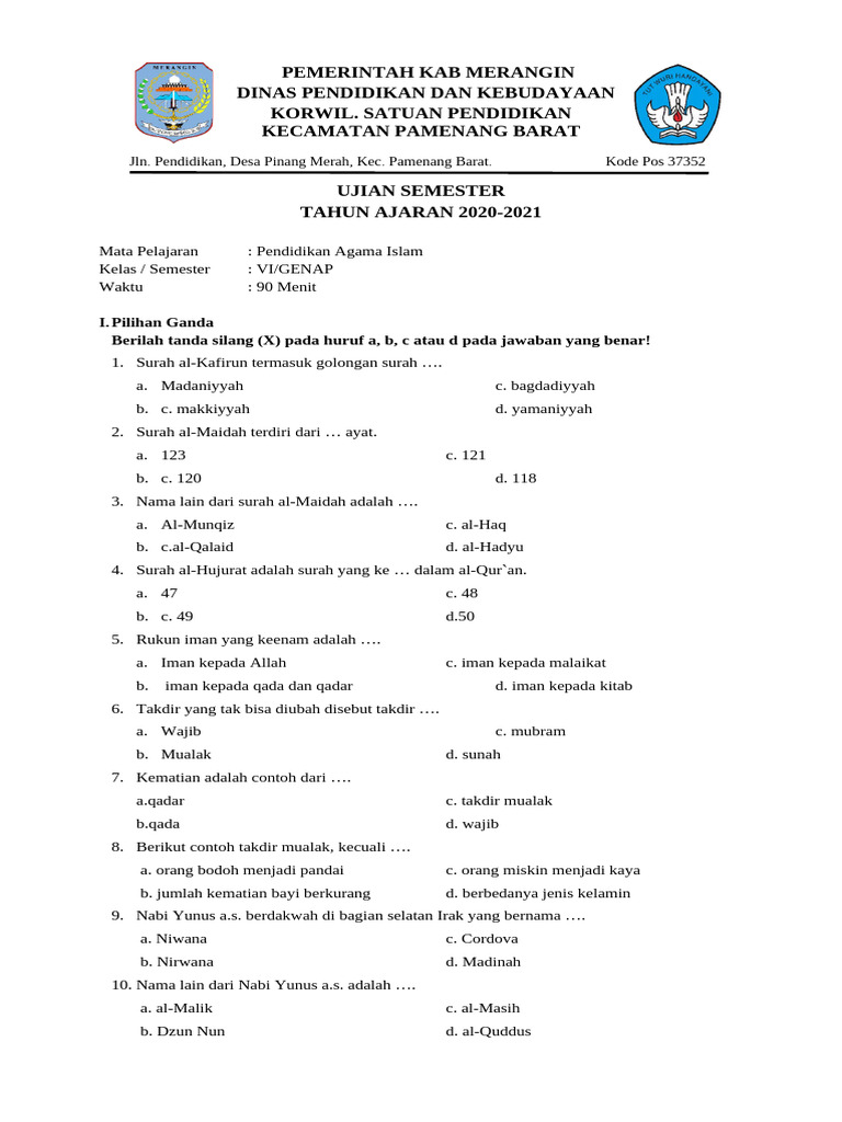 Soal PAI Kelas 6 Semester 1: Panduan Lengkap