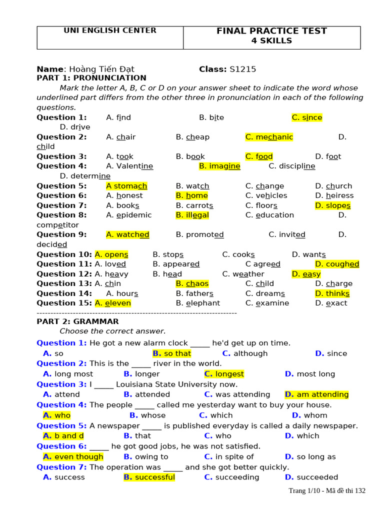 Final Practice Test | PDF