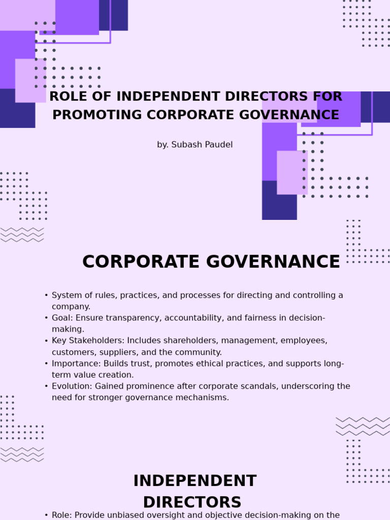Role of Independent Directors For Promoting Corporate Governance | PDF