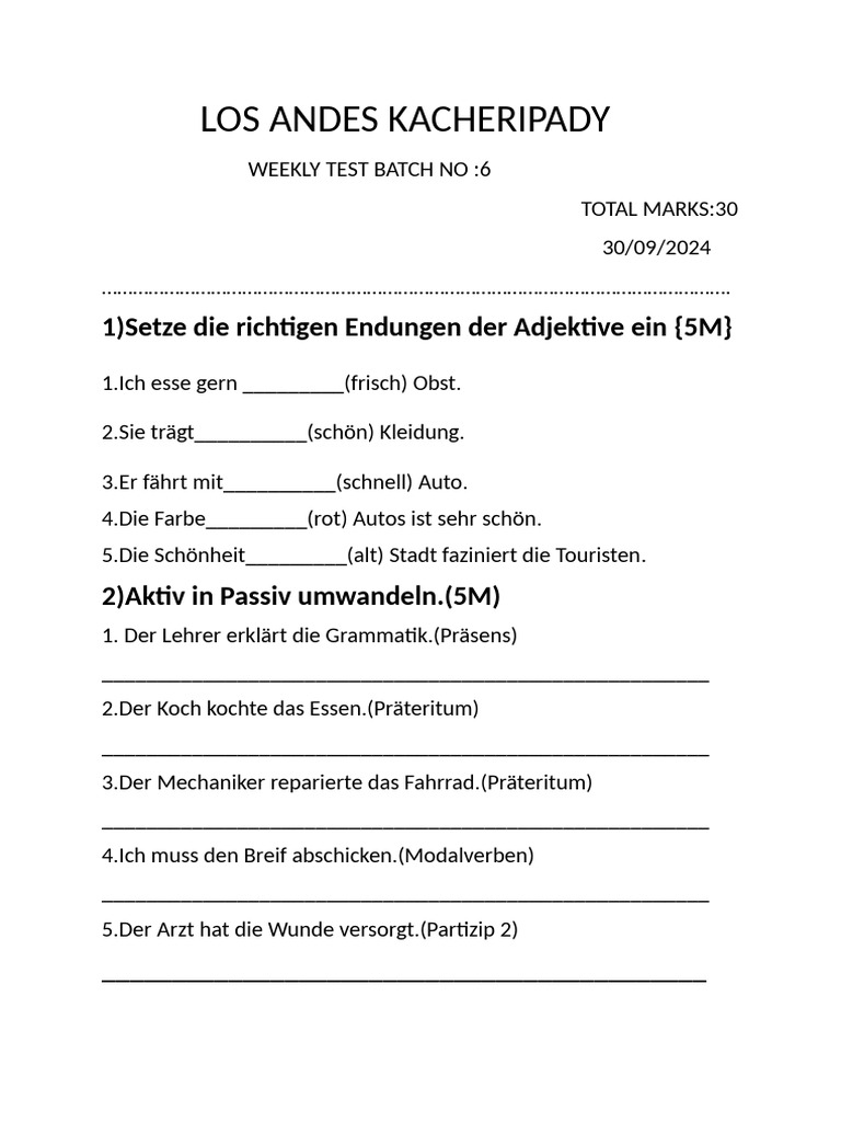 Weekly Test Batch 6 Chapters 8,9 | PDF
