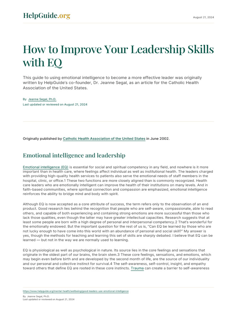 How To Improve Your Leadership Skills With EQ | PDF