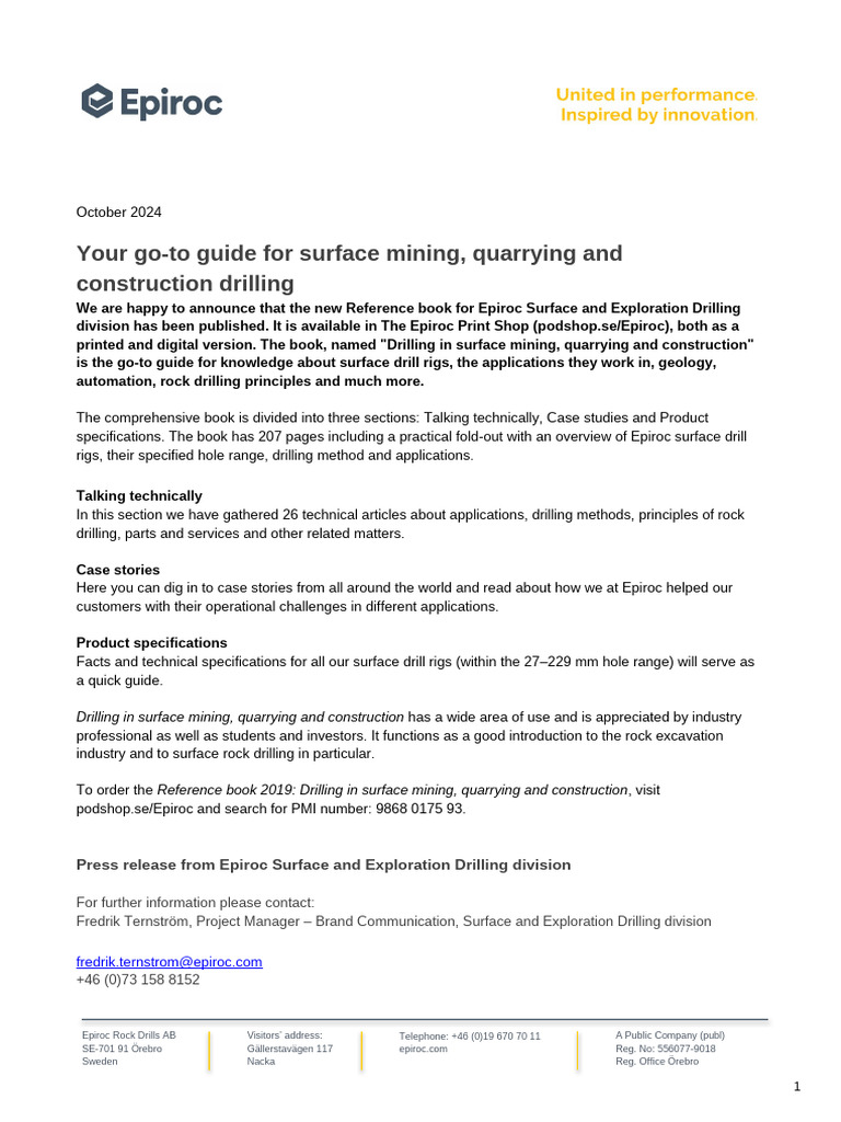 Reference Book - Surface Mining - Quarrying - Constr - Press Release | PDF