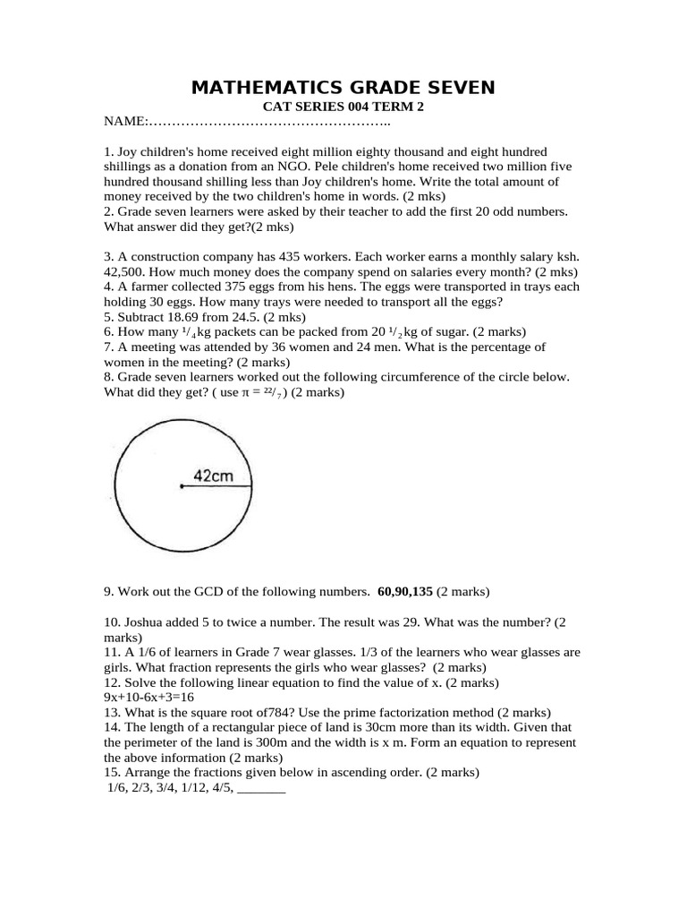 Mathematics Grade Seven 004 | PDF
