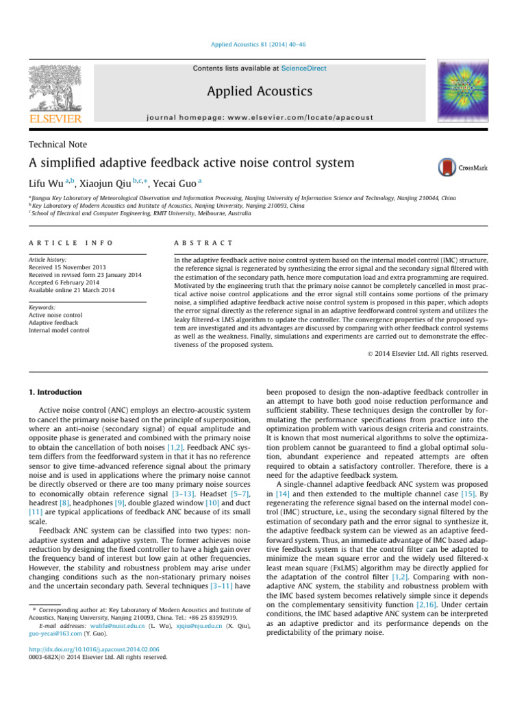 A Simplified Adaptive Feedback Active Noise Control System2014.02.006 | PDF