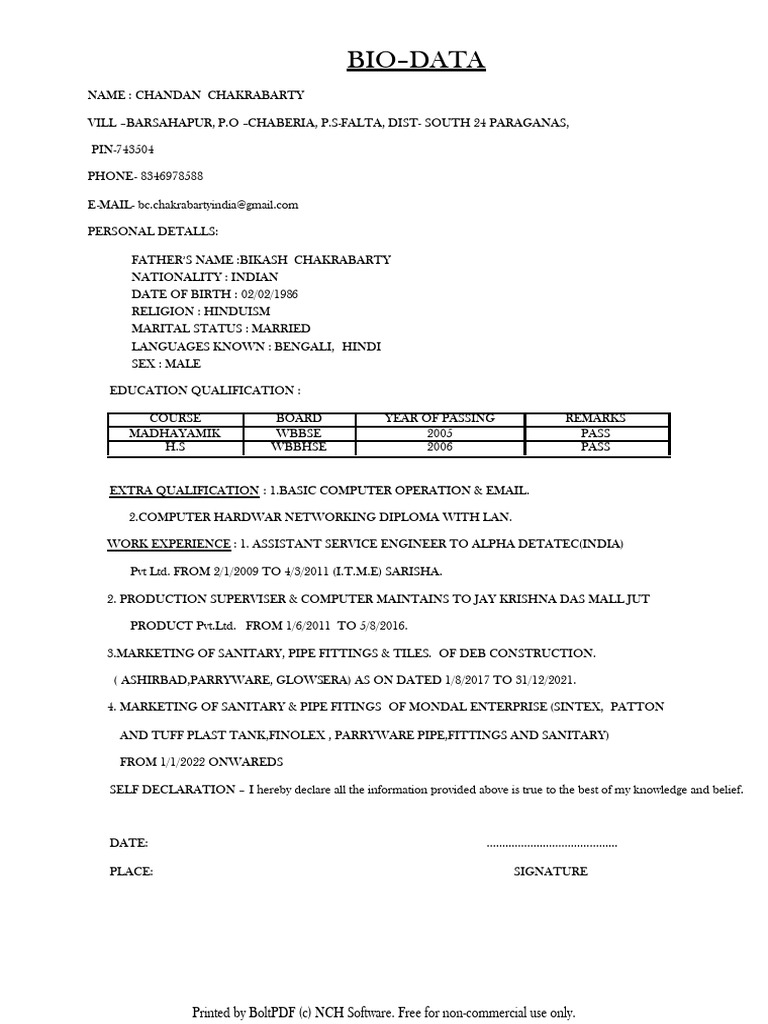 Biodata Chandan | PDF