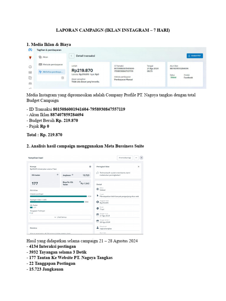 Laporan Campaign (Iklan Instagram 7 Hari) 21 Agustus 2024 PDF