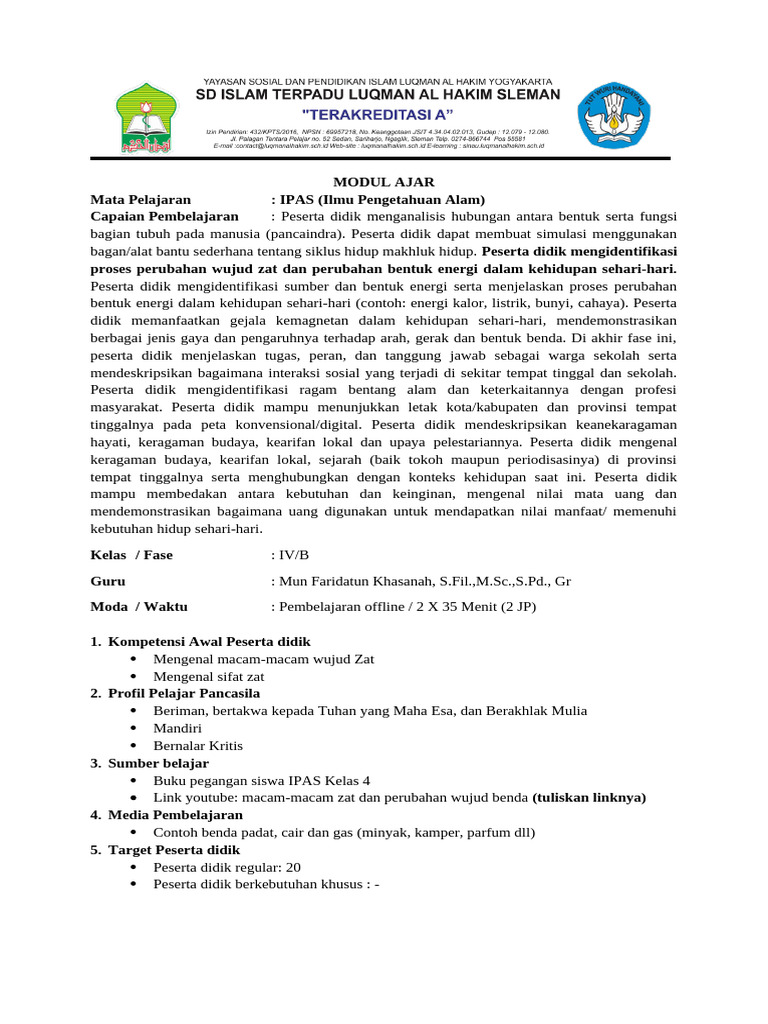Modul Ajar Mtk Kelas 1 | PDF