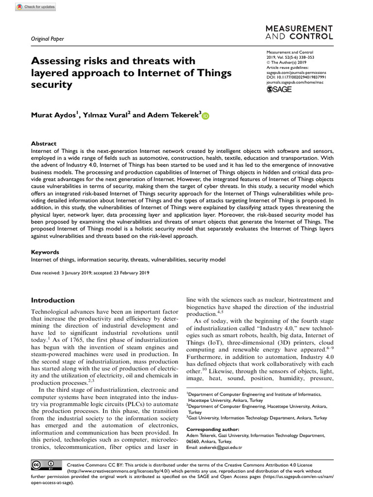 Assessing Risks and Threats With Layered Approach To Internet of Things ...