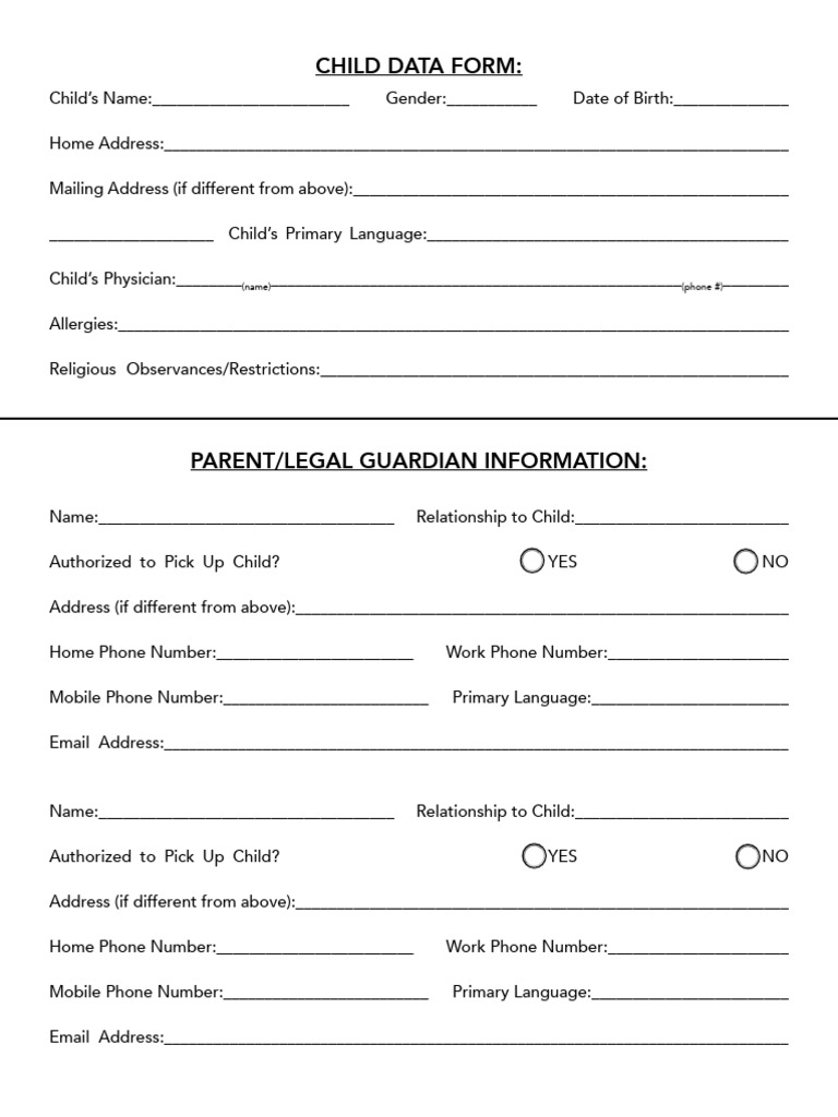 Child Data Collection Form | PDF