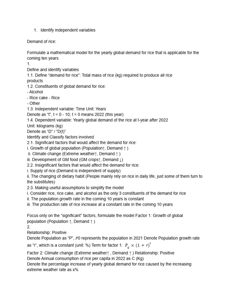 SCNC 1111 Mathematical Model About Rice PDF | PDF
