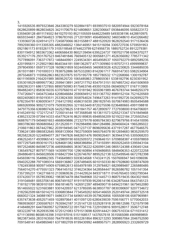 Pi Greco - Primi 10000 Numeri Dopo La Virgola | PDF