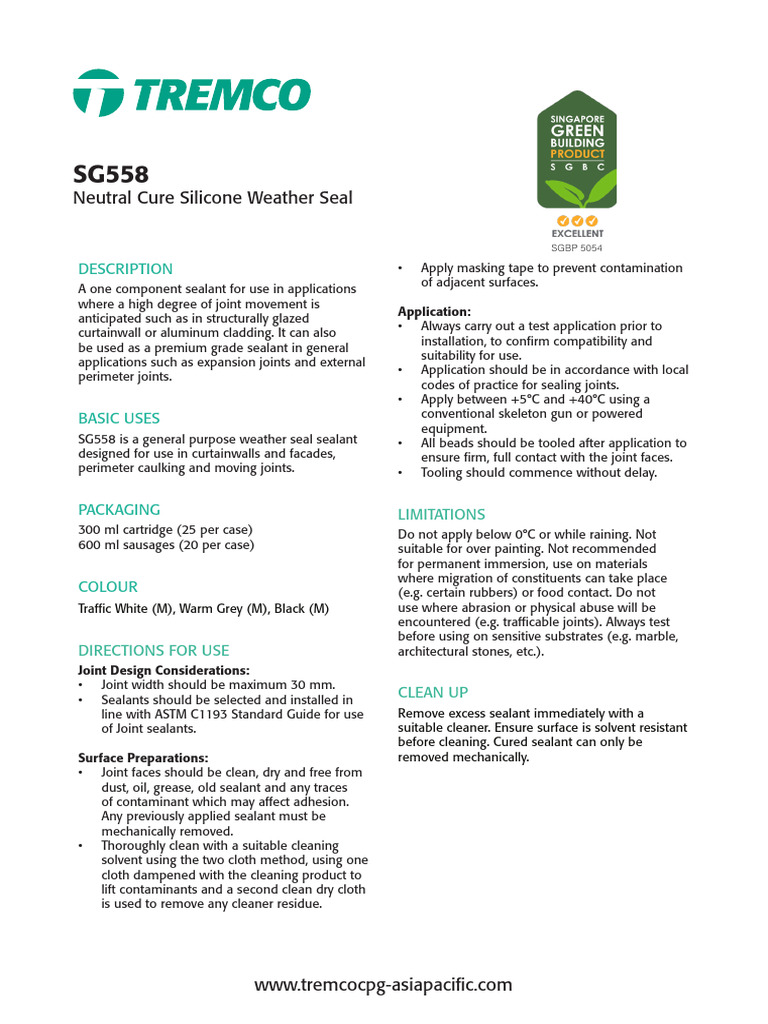 TDS - Tremco CPG APAC - SG558 | PDF