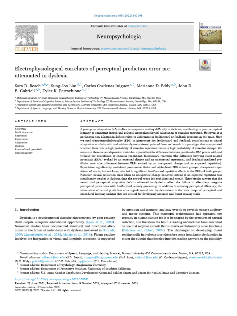 Electrophysiological Correlates of Perceptual Prediction Error Are ...