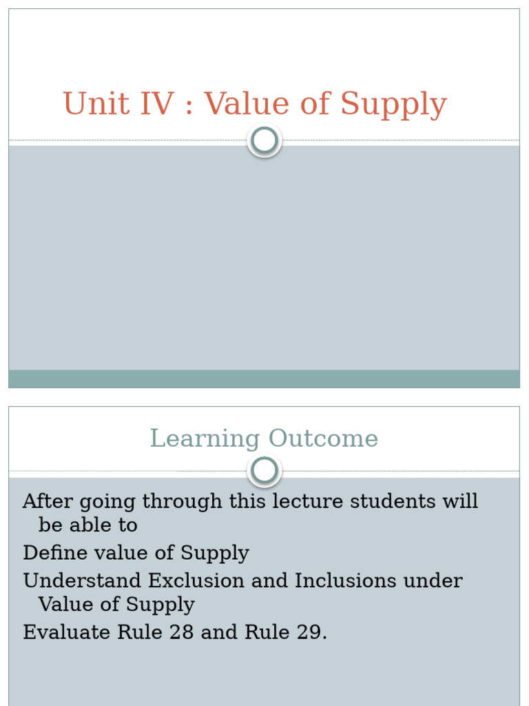 Unit IV Value of Supply | PDF