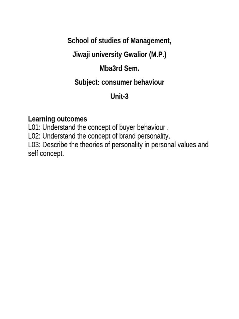 Consumer Behaviour 3rd Unit Mba 3rd | PDF