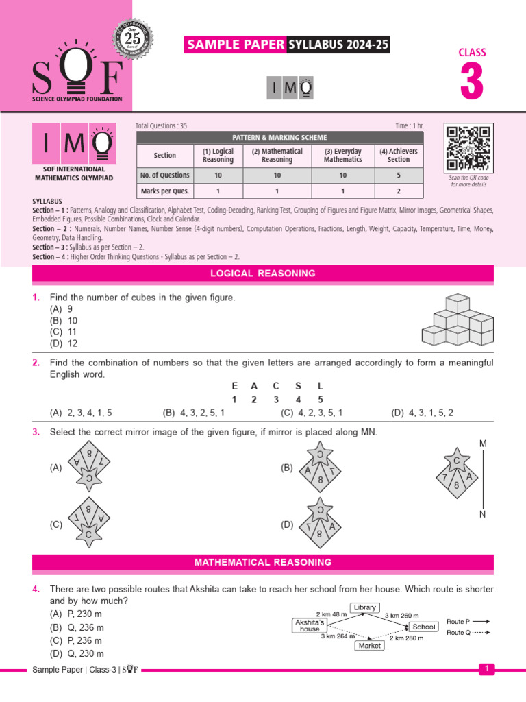 Imo - Sample - Paper 2024 To 2025 Class-3 | PDF