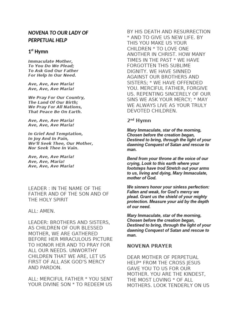 Novena To Our Mother of Perpetual Help | PDF