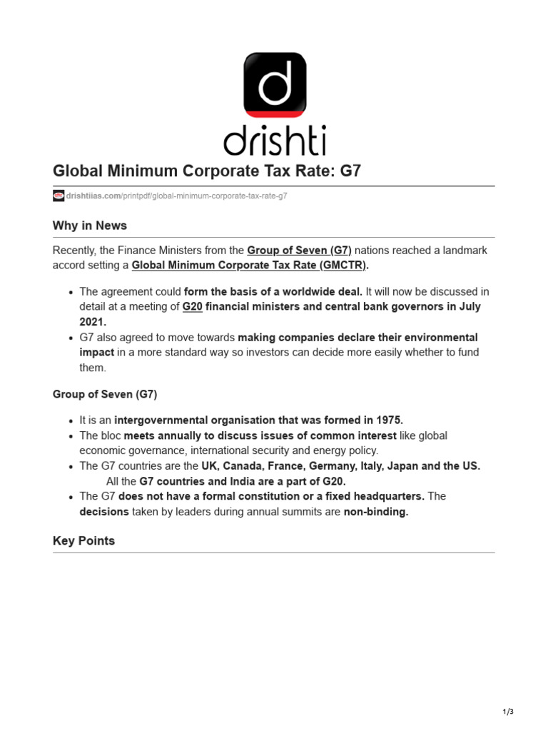 Global Minimum Corporate Tax Rate G7 Pdf