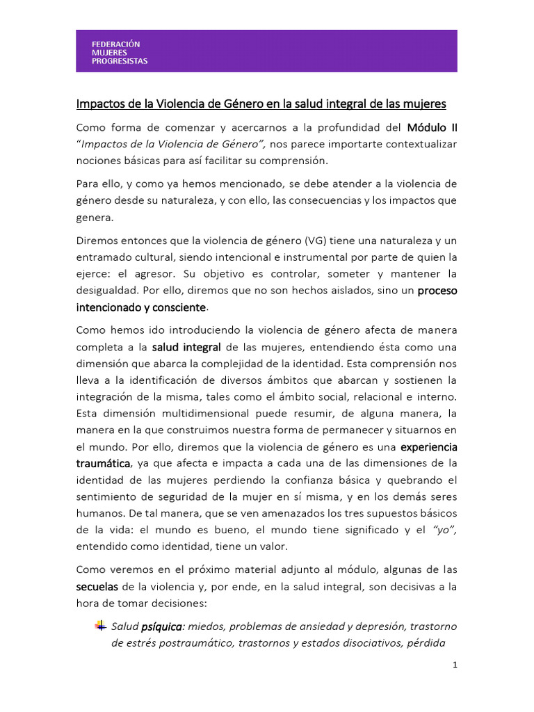 Impactos de La Violencia de Género en La Salud Integral de Las Mujeres ...