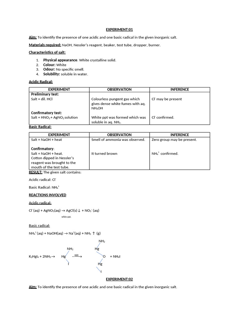 Salt Analysis Class 12 | PDF