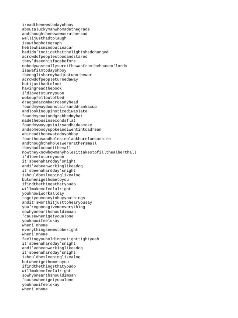 Lyrics Without Spaces PDF