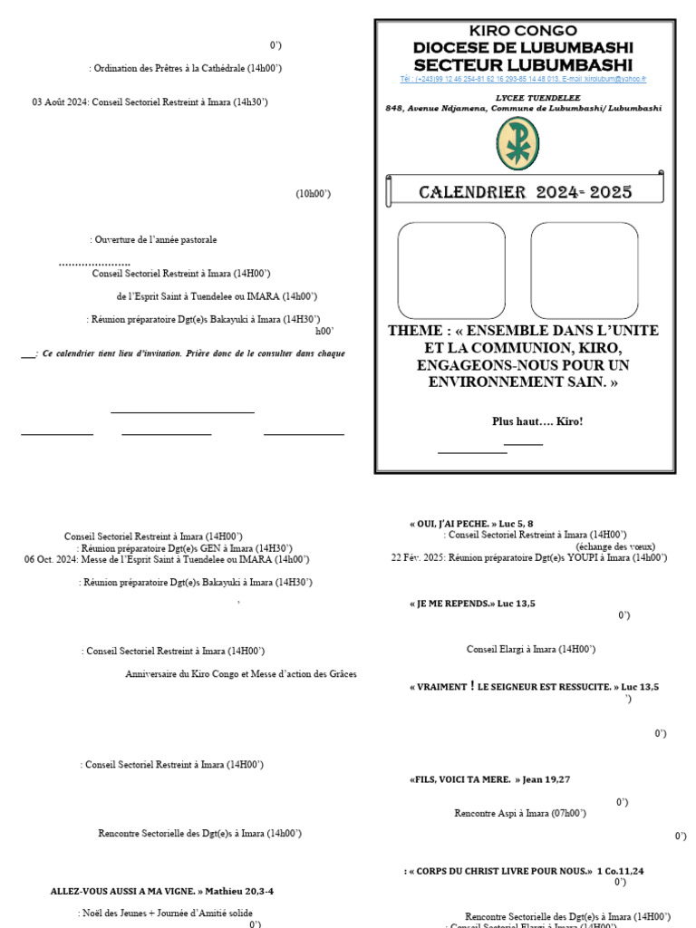 Calendrier Kiro Congo 2024-2025 | PDF