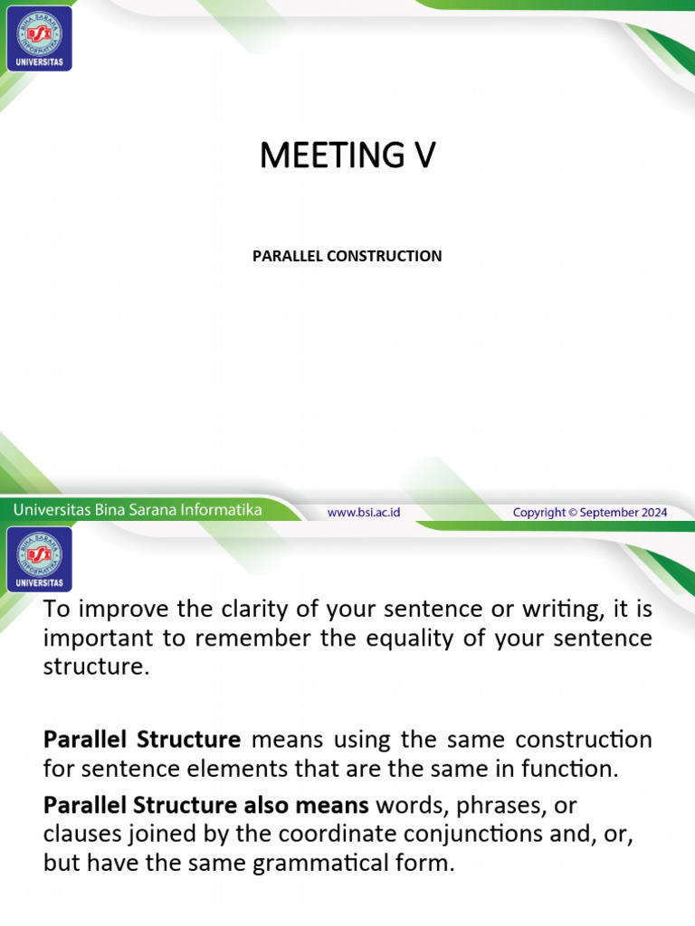 Meeting V: Parallel Construction | PDF | Linguistics | Language Mechanics
