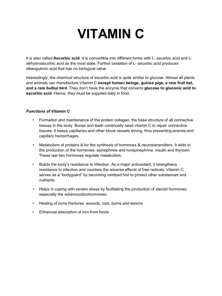 Vitamins C, Folate, and Zinc Functions, Food Sources, Deficiency and