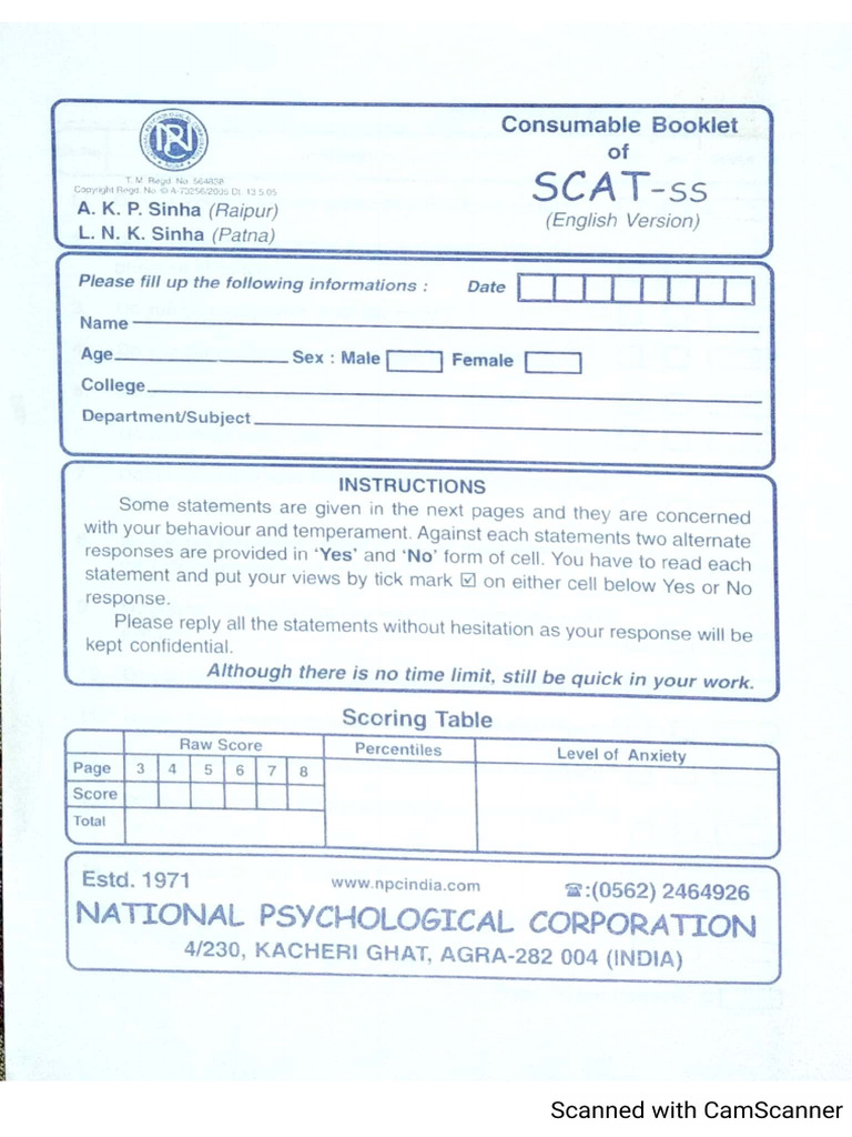 SCAT Response Sheet | PDF