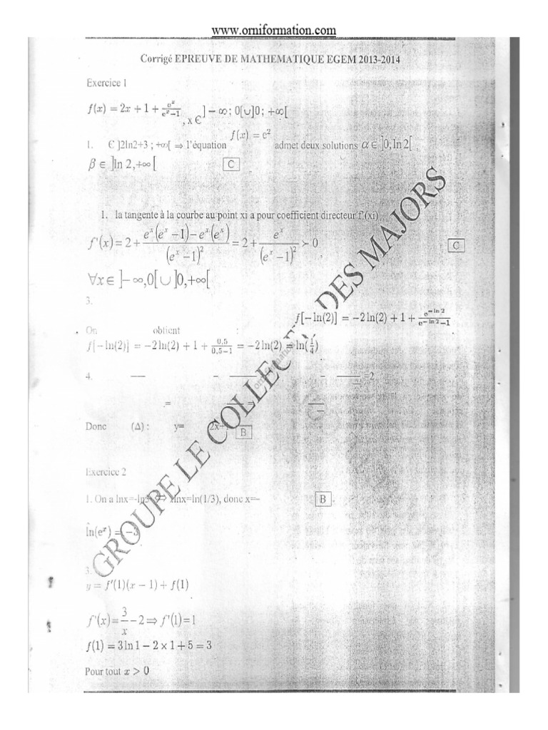 Corrige Math Egem 2013 | PDF