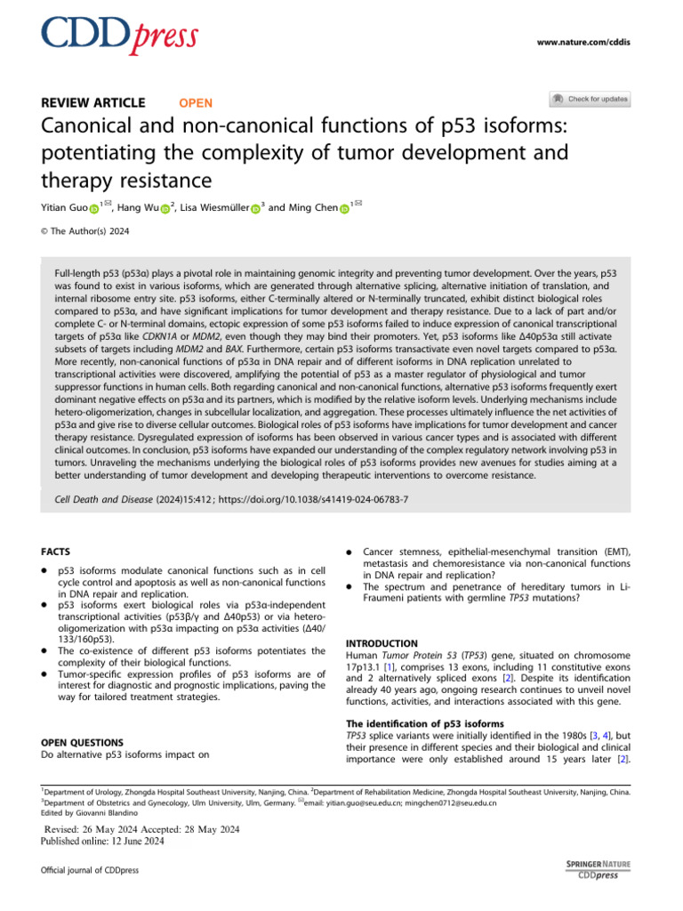 Canonical and Non-Canonical Functions of p53 Isoforms: Potentiating The ...