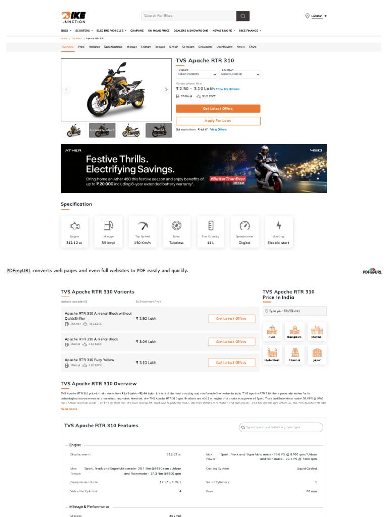 TVS Apache RTR 310 Specifications & Price | PDF | Motorcycle | Fuel ...