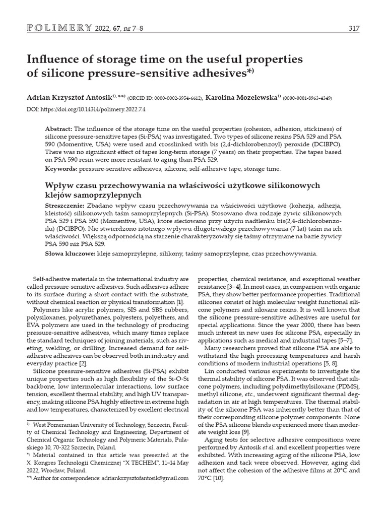 Influence of Storage Time | PDF | Silicone | Adhesive