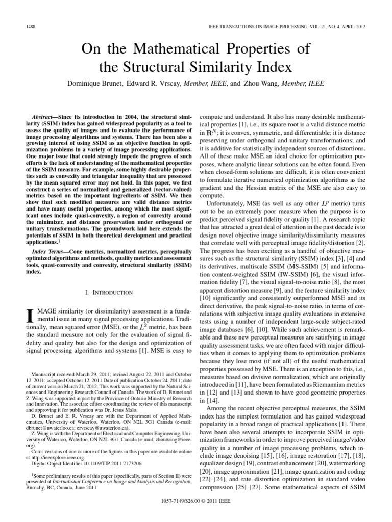 SSIM: Mathematical Insights | PDF | Mathematics | Geometry