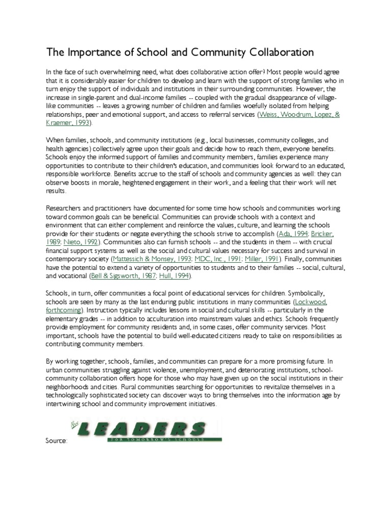 The Importance of School and Community Collaboration 156613 7 | PDF ...
