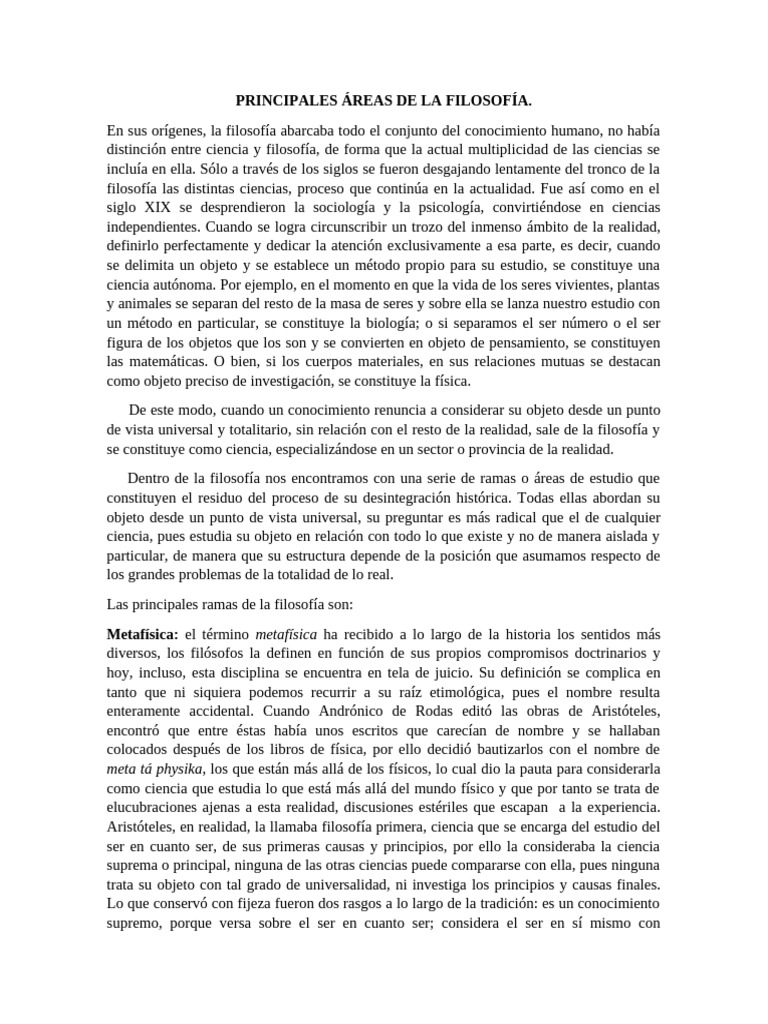 0008 Principales áreas De La Filosofía Pdf Pensamiento Verdad